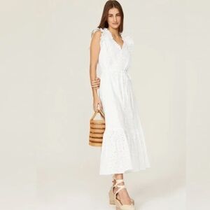 Polo Ralph Lauren Ruffle Trim Eyelet Linen cotton Dress lace white, Sz 6